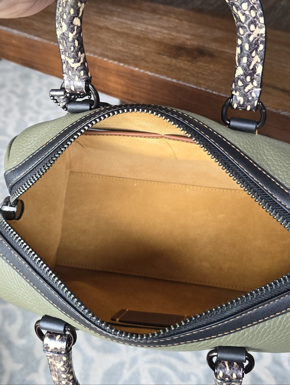 Coach Ruby Olive Green Satchel with Snakeskin Handles - Picture 13 of 13